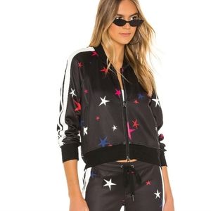 Pam & Gela Black Star Track Zip Up Jacket Size Small Raglan Sleeve Cropped